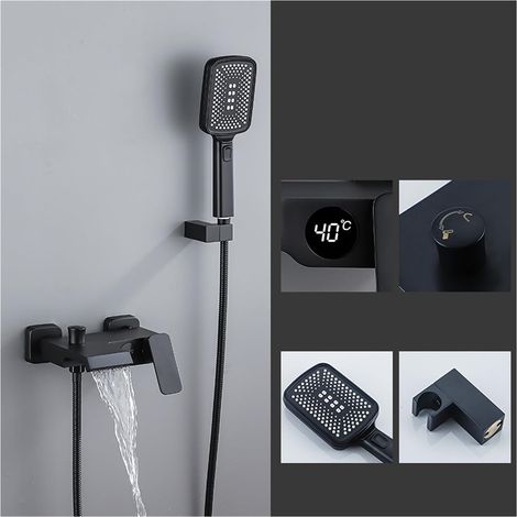 Ensemble de douche mitigeur thermostatique intelli Ensemble de douche numérique de salle de bain , mitigeur de baignoire cascade robinet de douche gris pistolet chaud et froid , robinet de douche à te (1/5)