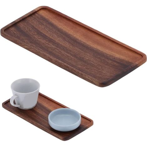 Plateau en Noyer, Élégant Plateau de Service en Bois d'origine Naturelle pour Thé et Petit-Déjeuner 9.8x4.7x0.5 Pouces, Organisateur de Comptoir pour Maison, Hôtel, Salon et Cuisine