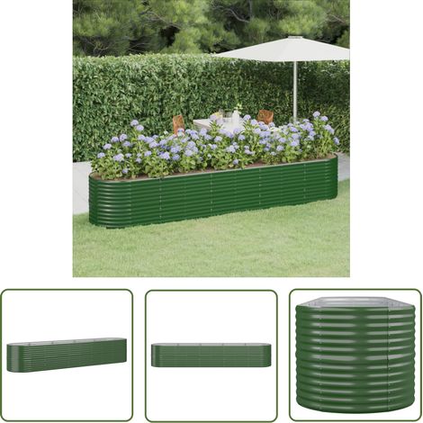 The Living Store Lit surélevé de jardin Acier enduit de poudre 368x80x68 cm Vert - Jardiniere Exterieure - Bac A Fleurs - Plante Verte - Decoration Jardin - Pots De Fleurs (1/5)