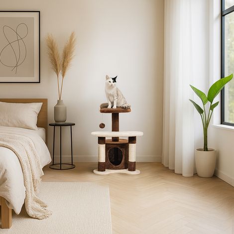 belviona Katzenkratzbaum 65 cm, kompakter Kratzbaum mit Höhle, Liegefläche & Sisalstämmen, stabiler Spiel- & Ruheplatz, braun/beige (1/5)