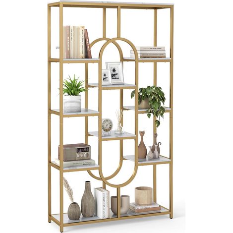COSTWAY Libreria a 5 Ripiani, Scaffale Alto Autoportante a Forma Ovale con Ripiani Aperti, Struttura in Metallo, Organizer per Soggiorno e Ufficio di Casa, 95x30x175 cm (Bianco) (1/5)