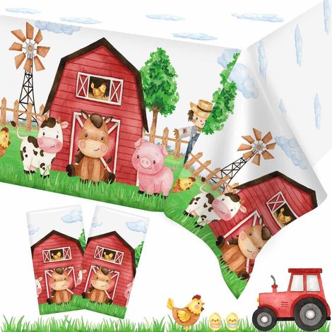 Bauernhof Tischdecke 2er-Set 137x274cm PEVA Kindergeburtstag Deko Junge Mädchen