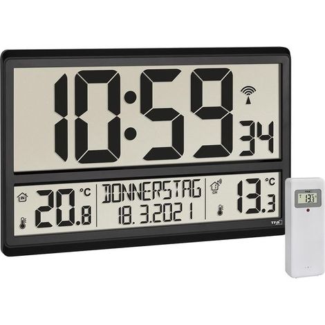 TFA Dostmann 60.4521.01 Radiocontrollato Orologio da parete 36 cm x 2.8 cm x 23.5 cm Nero Display grande (1/2)