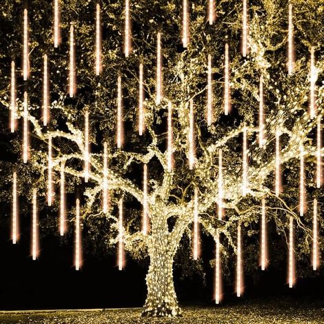 Pluie de météores de Noël étanche pour l'extérieur, à brancher, effet flocons de neige, glaçons, lumières de Noël, blanc chaud (1/5)