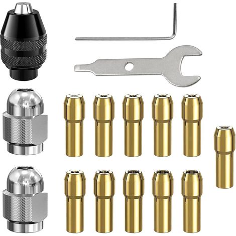 16 Pièces - Mandrin - Accessoire Dremel - Pince De Serrage En Laiton - Écrou Métallique - Pour Fraisage Et Polissage - Doré - 0,8 Mm À 3,2 Mm (1/5)