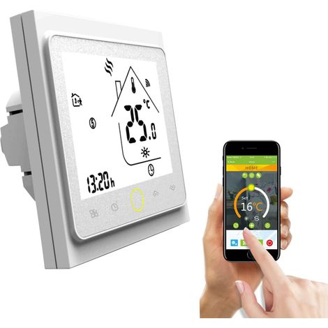 Termostato intelligente Wi-Fi con controllo della temperatura tramite app, 5A, compatibile con Alexa / Termostati per acqua e gas domestici - Bianco (1/5)