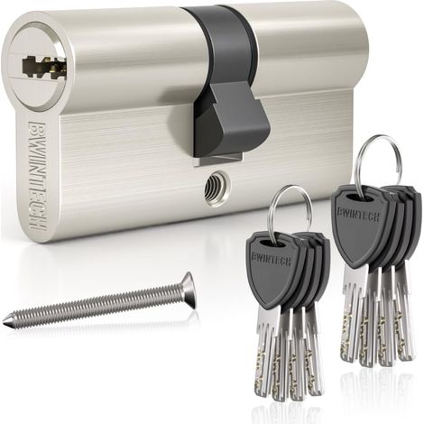 Serrure à cylindre européen en laiton 70 mm (35/35), serrure à barillet, clé avec 8 clés à poignée en plastique, haute sécurité pour portes en PVC, en bois et composites (1/5)