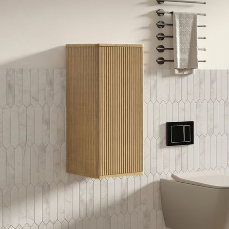 Wand-Badezimmerschrank hängend 36x29x75 cm - Wandschrank Bad & Wohnzimmer mit rillen-design push-to-open - MDF holz-optik eiche (1/5)