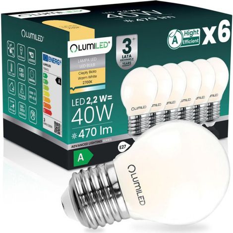 Ampoule LED E27 P45 - 2,2 W - 470 Lm - 2700 K - Angle De Diffusion 360° - Classe Énergétique A - Lot De 6 (1/5)