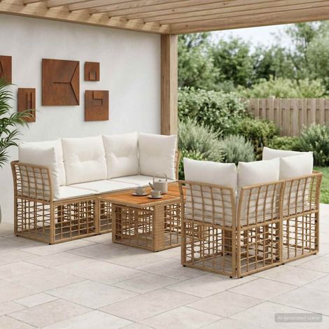 vidaXL Set Divano da Giardino 6 pz Naturale e Bianco Crema polyrattan (1/5)