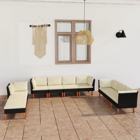 Salon de jardin 10 pcs - Canapé de jardin - Ensembles de Meubles d'exterieur - avec coussins Résine tressée Noir Chic-491117 (1/5)