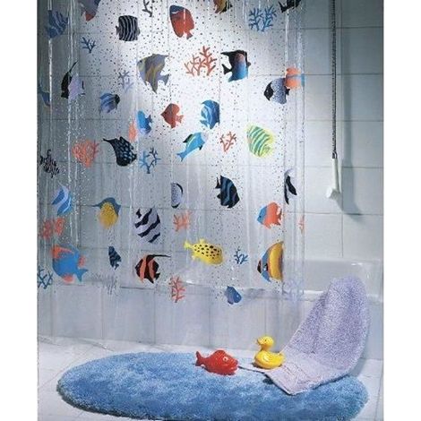 Duschvorhang – Spirella – FISCH – 180 x 200 cm – Mehrfarbig – 100 % recycelbares Vinyl (1/3)