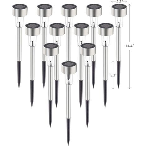 Juego de 12 luces solares de acero inoxidable impermeables (IP44) para jardín, con encendido y apagado automático. Ideales para jardines, patios, caminos y entradas de vehículos. (Blanco frío)