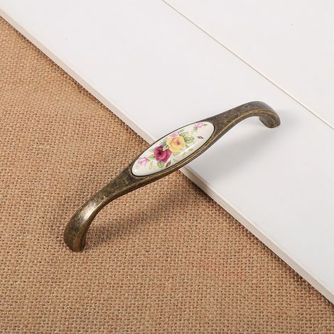 Poignée de porte céramique bronze fleur rurale, bouton tiroir armoire placard, poignée de meuble DIY, modèle 3, quincaillerie vintage. (1/3)