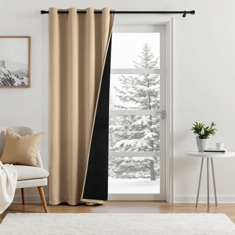 Wärmeisolierender Vorhang gegen Kälte und Hitze mit Futter, wärmeisolierender Türvorhang im 1er-Set, doppelte Verdunkelung und dicke Thermovorhänge, 132 x 245 cm (Breite x Höhe), Beige (1/5)