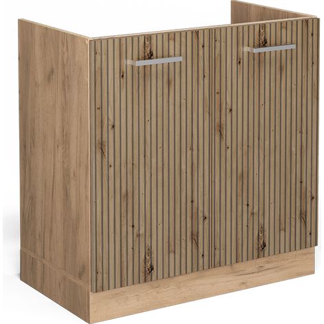 Meuble bas sous-évier R-Line, Chêne Artisan, 80 cm sans plan de travail, Vicco (1/5)