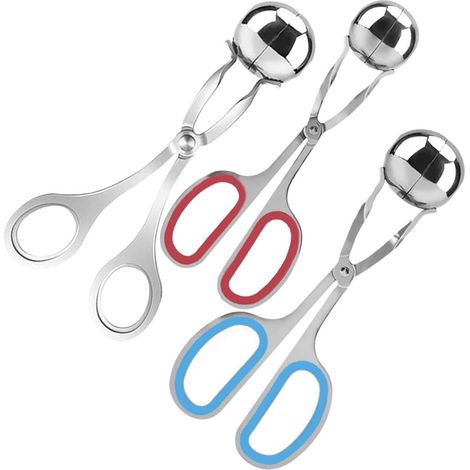 3 pièces Acier Inoxydable Boulettes de Viande, Antiadhésif Cuillère à boulette Fabricant de Balle Pinces à Glace pour Cake Pop, Cuillère à crème glacée, Fruit, Pâte à Biscuits, Melon (1/5)