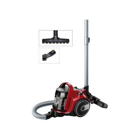 Bosch – Aspirateur sans sac rouge – 78 dB – Consommation 28 kWh/an – Filtre EPA – Capacité 1,5 L – Portée 9 m – Brosse universelle et parquet - BGC05AAA2