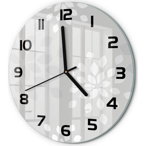 Horloge Murale Ronde Déco Salon Verre Trempé Silencieuse Design Contemporain Motif floral fi 30 cm (1/5)
