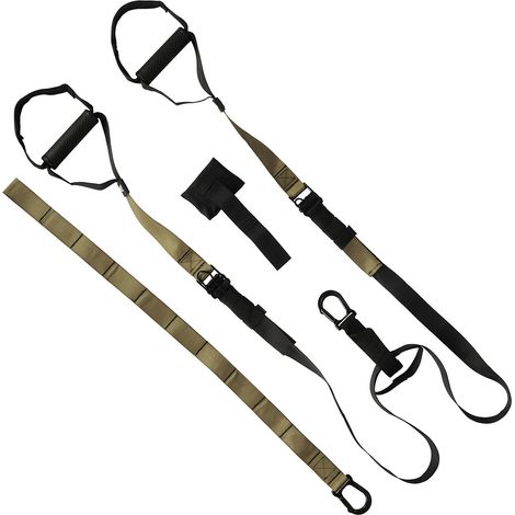 TRX pull-up kit with suspension training belt and resistance cables.