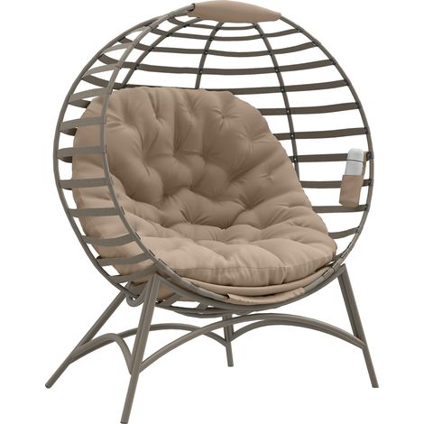 Papasansessel Gartenstuhl Korb-Stuhl mit Kissen oval Loungesessel Korb faltbar 118 x 77 x 139 cm (1/5)