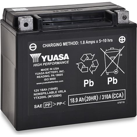 Yuasa – Batterie moto 12V 18Ah – Technologie plomb étanche AGM préactivée – Résistance aux vibrations – Compatible Harley Davidson 1450 FXST - YTX20HL-BS (1/4)