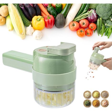 Juego de picadora eléctrica portátil 4 en 1, procesador de alimentos inalámbrico multifuncional, incluye cepillo de limpieza y batidor, mini picadora recargable por USB, ideal para picar ajo, chile, a