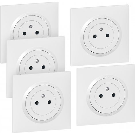 Legrand – Lot de 5 prises avec terre Dooxie – Plastique blanc mat – 16A 230V – Bornes automatiques pour installation rapide – Usage intérieur