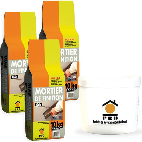 Lot de 3 sacs Mortier de Finition Gris 10 kg avec seau doseur inclus