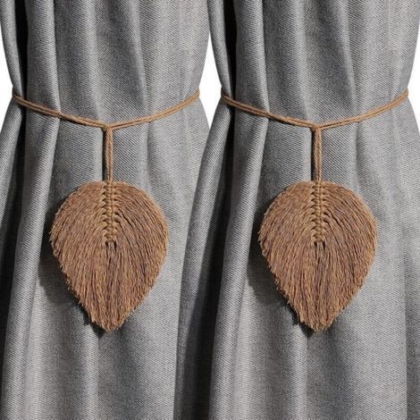Handmade Curtain Tiebacks - Handwoven Cotton Cord Curtain Tiebacks, Set of 2, Brown (1/4)