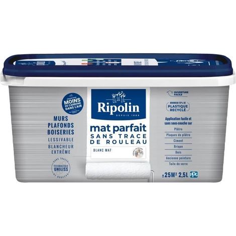 Pintura mate perfecta para paredes y techos - Blanco mate - RIPOLIN - 2,5 L (1/4)