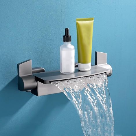 Brass waterfall wall-mounted bathtub faucet, hot and cold water, modern grey finish (1/5)