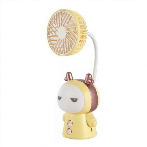 Mini ventilateur dessin animé avec veilleuse USB rechargeable operated folding petit pour table study bureau lampe B (1/5)