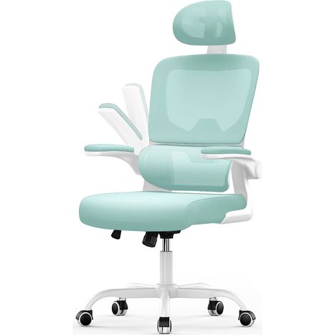 Office Desk Chair - bigzzia high back Mesh Office Chair with Flip-Up Armrest - Computer Chair with Back Support and Headrest - Green (1/5)