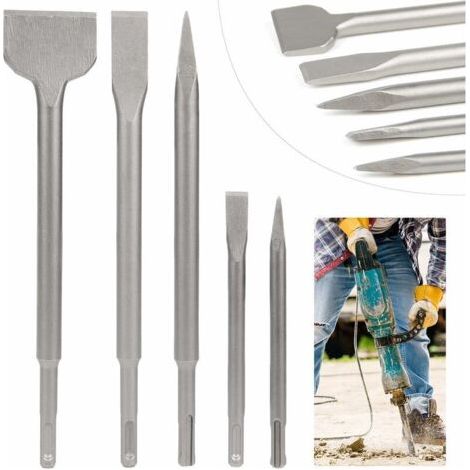 Meißelset, 5-teilig, bestehend aus 2 Spitzmeißeln und 3 Flachmeißeln, Betonbohrwerkzeug (1/5)