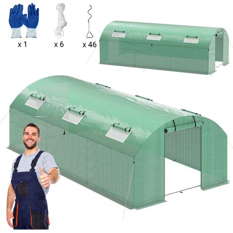 Jiubiaz Serre tunnel de jardin 18M² verde gamme maraîchère 3x6M,6 fenêtres