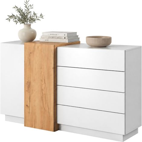 Credenza Hadarari, Madia 4 Cassetti, 2 Ripiani, Apertura Battente, Scorrevole, 160x45x94h cm Bianco