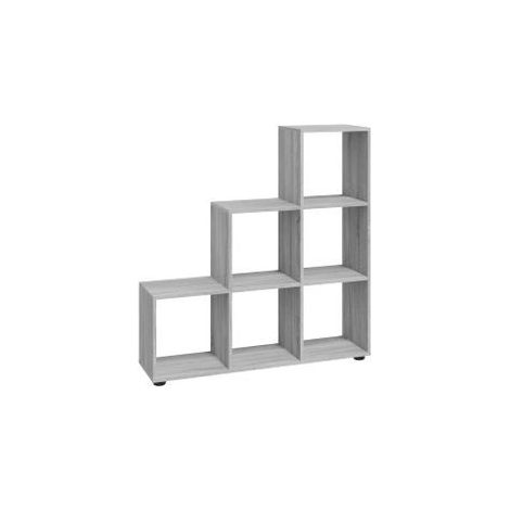 Bibliothèque étagère en forme d'escalier - 6 Compartiments-Chêne gris (1/5)