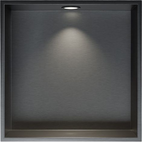 BERNSTEIN - Cabina de ducha de acero inoxidable + Foco LED, repisa de ducha empotrada - 30x30x10cm (AlxAnxPr) - Gun metal, 1x Foco negro mate