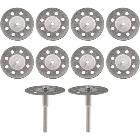 10 disques de coupe diamantes de 22 mm de diametre avec 2 mandrins de 3 mm de remplacement pour les outils rotatifs Dremel, modele: argent (1/5)