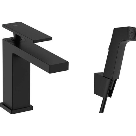 Hansgrohe Tecturis E - Waschtischarmatur mit Push-Open-Ablaufgarnitur und Bidetbrause, EcoSmart, schwarz matt 73210670