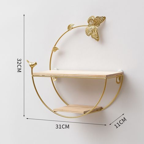 Wanddekoration zum Aufhängen ohne Bohren für Wohnzimmer – Leichtes und luxuriöses Regal hinter dem Sofa, Schmetterlingsmodell links gold (1 Stück)-lsw