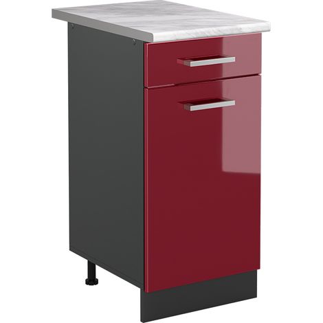 Küchenunterschrank R-Line, Rot Hochglanz/Anthrazit, 40 cm Arbeitsplatte Marmor, Vicco (1/5)
