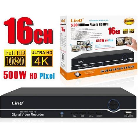 Linq - Dvr Digital Video Recorder 16 Canali 5mpx Ahd Full Hd 1080p 4k 500w Ahd50016 - (1/2)