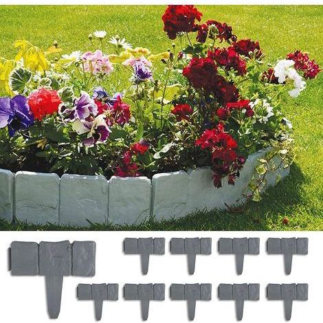 Bordures de Jardin 2.5m Bordure de Gazon Clôture Effet Pierre Bord la Pelouse10 Pcs Gris Bordure de Jardin Décorative (1/5)