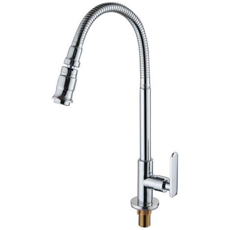 BUNTHAUS Robinet d'évier de cuisine rotatif à 360 degrés, bar de salle de bain, jardin extérieur, robinet de blanchisserie à col doux d'eau froide unique en cuivre, argent-TONCHEAN (1/4)