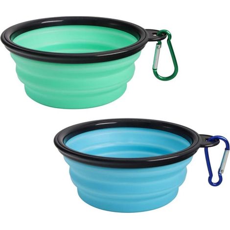 2 Pièces Bol à Chien Pliant en Silicone Pliable, Gamelles de Voyage pour Chien et Chat, Bleu Clair et Vert Clair