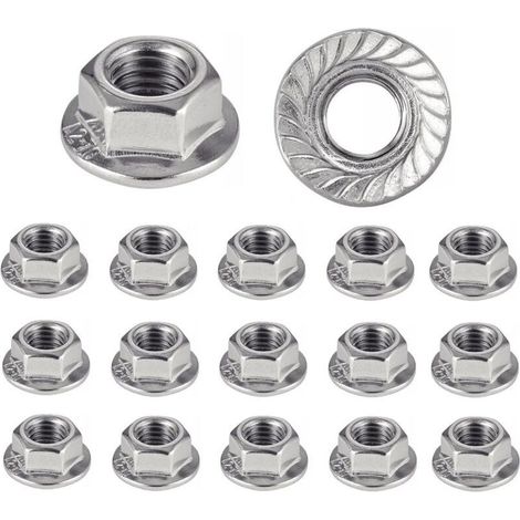 Edelstahlmutter mit gezahntem Flansch M4, Flanschmuttern für Schrauben mit 4 mm Durchmesser, selbstsichernd, sechseckig, DIN 6923 / ISO 4161, Edelstahl A2 (V2A / 304), Sicherheitsmutter: 20er-Packung (1/5)