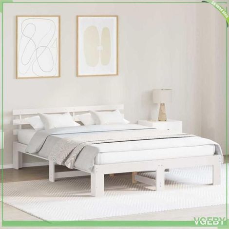 ABI Cadre de lit avec tête de lit Blanc 160 x 200 cm Pin massif 7291712314087 (1/5)