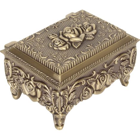 Boîte à bijoux en métal rose, petite boîte en alliage de zinc, boîte de rangement rectangulaire rétro pour bijoux, convient pour bagues, boucles d'oreilles, colliers (1/5)